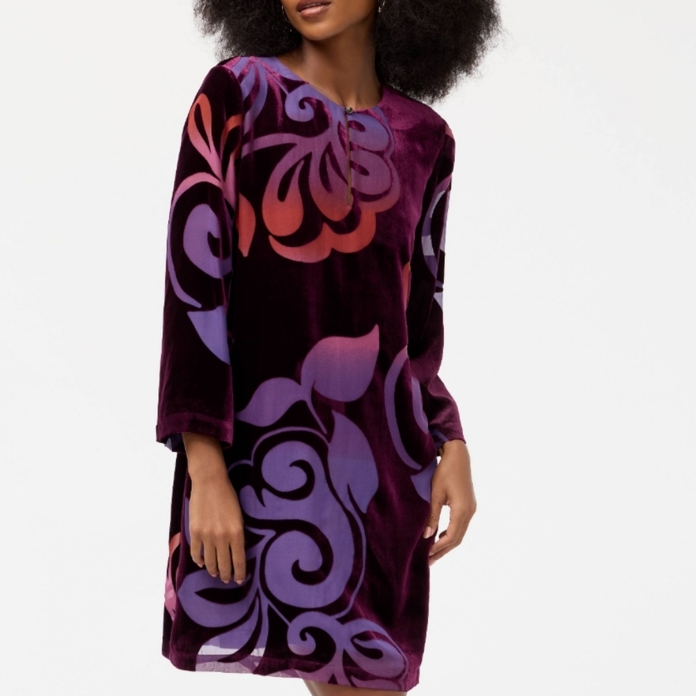 NWT Johnny Was Purple Velvet Burnout Ringo Mini  Dress    Size S